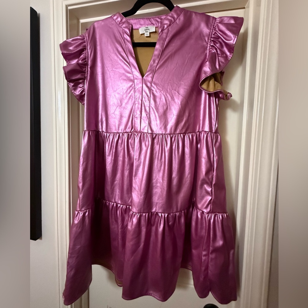 entro Metallic Rose Ruffle-Sleeve Tiered Mini Dress - Picture 7 of 10